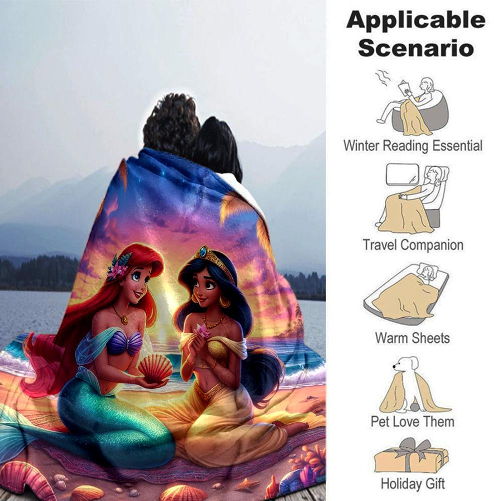 Mermaid Princess Adventure Flannel Blanket Super Soft Warm Cozy Blanket For Sofa Bed Office Travel Allseason Home Decor Gift
