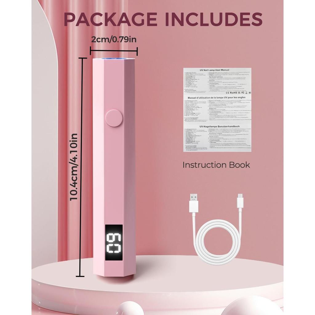 mlogiroa UV Nail Light Handheld UV Light for Nails 3W Portable Led Lamp with 2 Timer Settings 20/60s for Gel Polish Home DIY Salon Women(Pink)