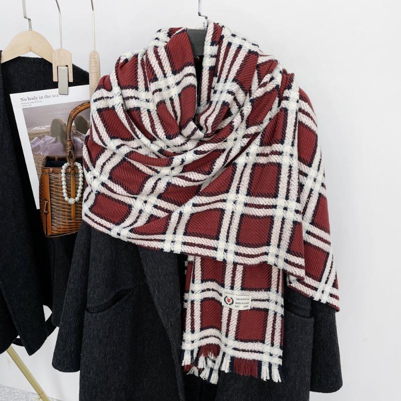 Imitation Cashmere Scarf, Women's Autumn and Winter Large Plaid Scarf, Warm and Thickened Medium and Long Scarf, Versatile Scarf, Shawl.
