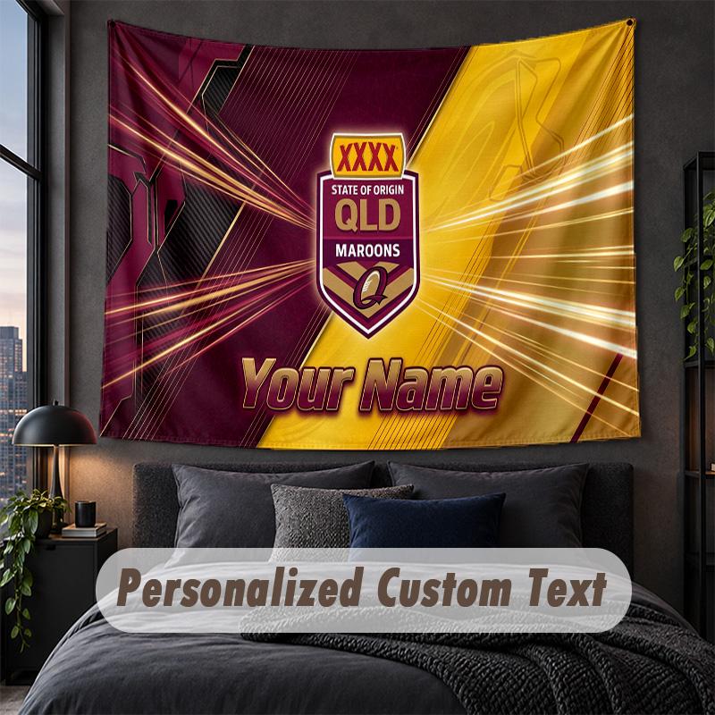 Custom Name Text Tapestry,Queensland Maroons Decorative Wall Hanging, Background Tapestry For Home Bedroom
