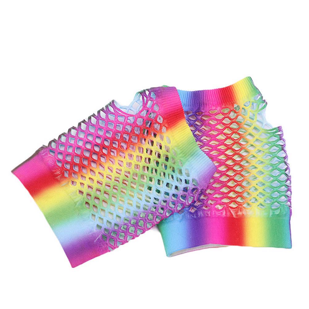 Party For Women Girl Long Half Finger Nylon Rainbow Color Gloves Fishing Net Gloves Arm Sleeves