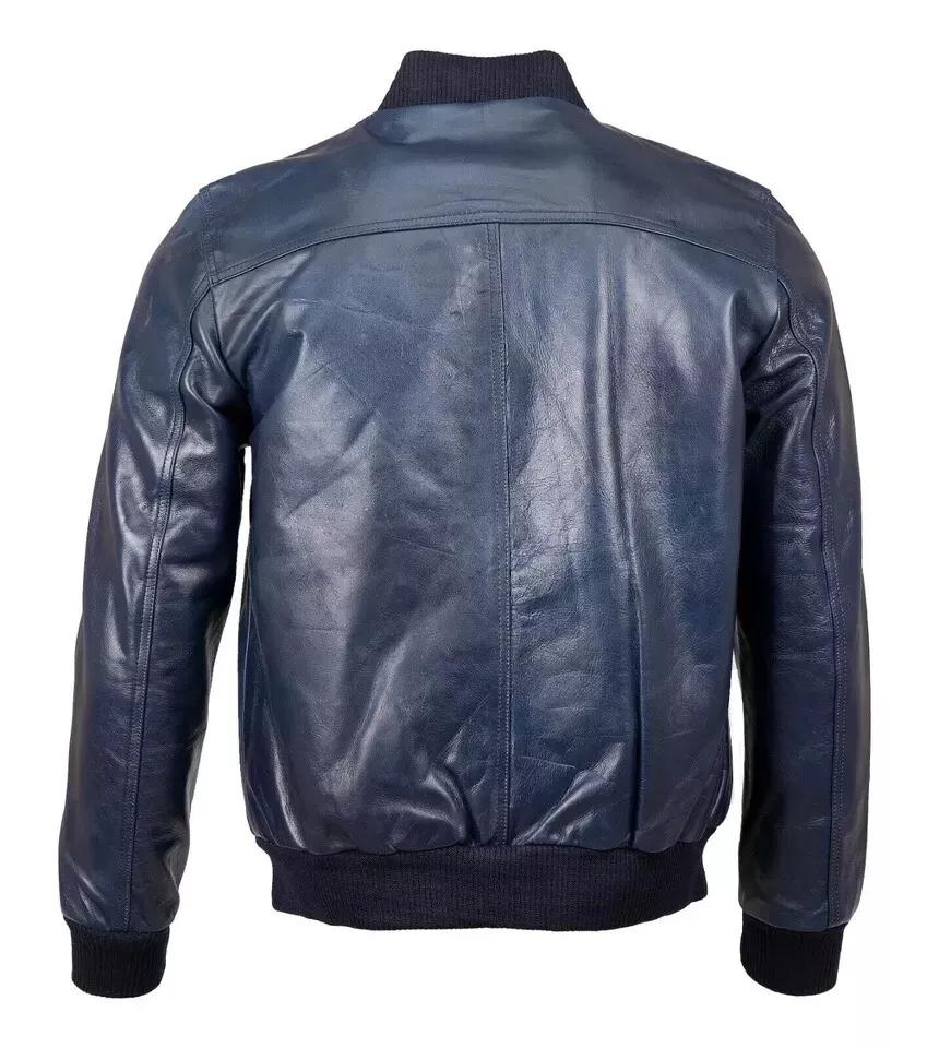 Мужская куртка Blue Bomber Handmade из натуральной овчины с полосками Мягкая стильная