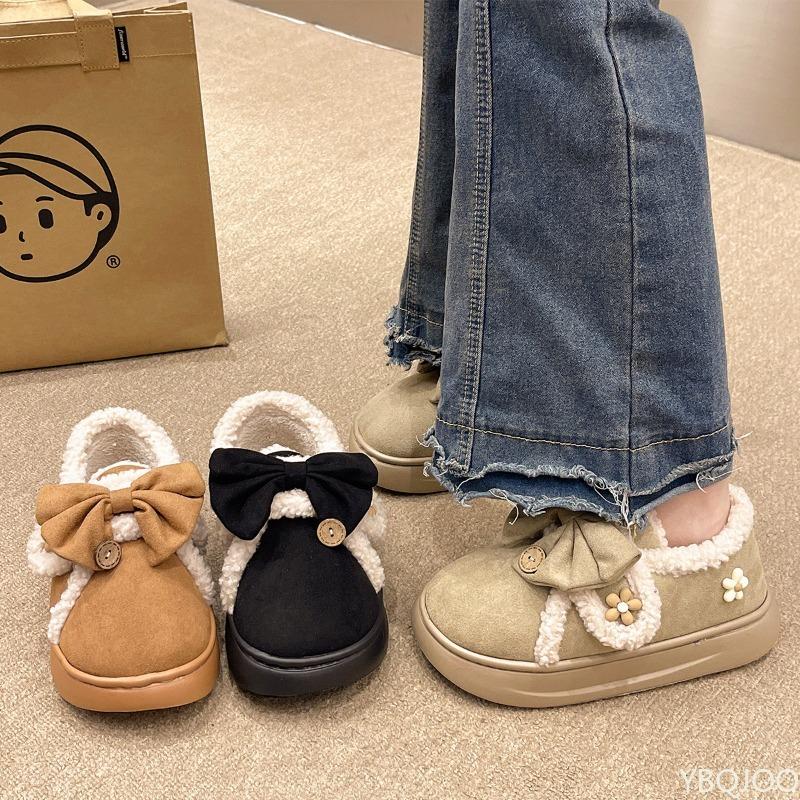 Модная зимняя верхняя одежда Новая сумка с бантом Каблук Женская обувь с бархатной теплотой Простота Комфорт Противоскользящие Повседневные ленивые тапочки