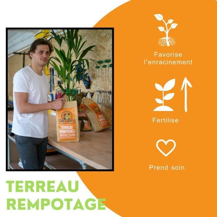 TERRE D'AUGUSTE - Terreau rempotage 6L avec fermeture éclair refermable - Solution Spécifique pour Plantes en Pot