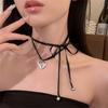 Enchanting Heart-shaped Bow Tie Neck Chain Fashion Jewelry Accessory For Valentines Day, Daily or Party Occasions All Seasons