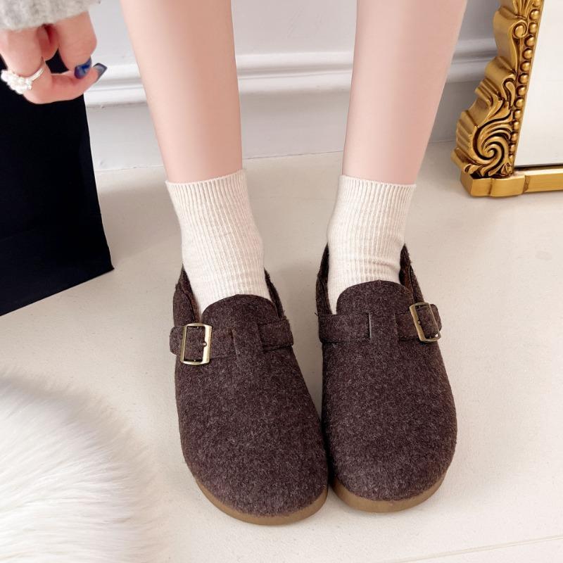 Зимние новые ретро женские ленивые полушлепанцы повседневные нескользящие бархатные теплые уличные хлопковые туфли