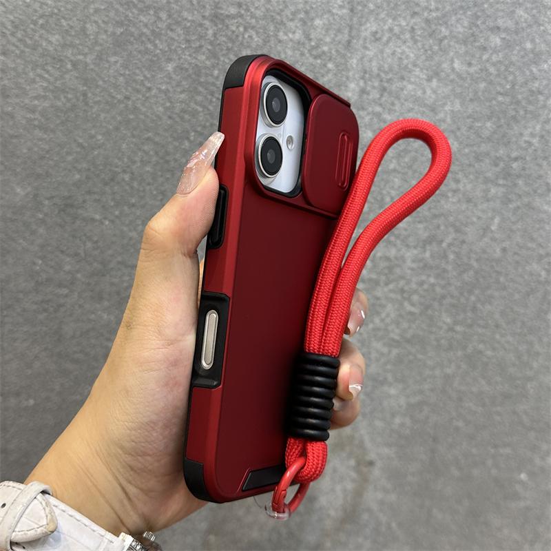 Slide Camera Lens Protection Wrist Strap Cord Case For For Iphone 17 11 12 13 14 15 16 Pro Max Plus Shockproof Bumper Armor Cove