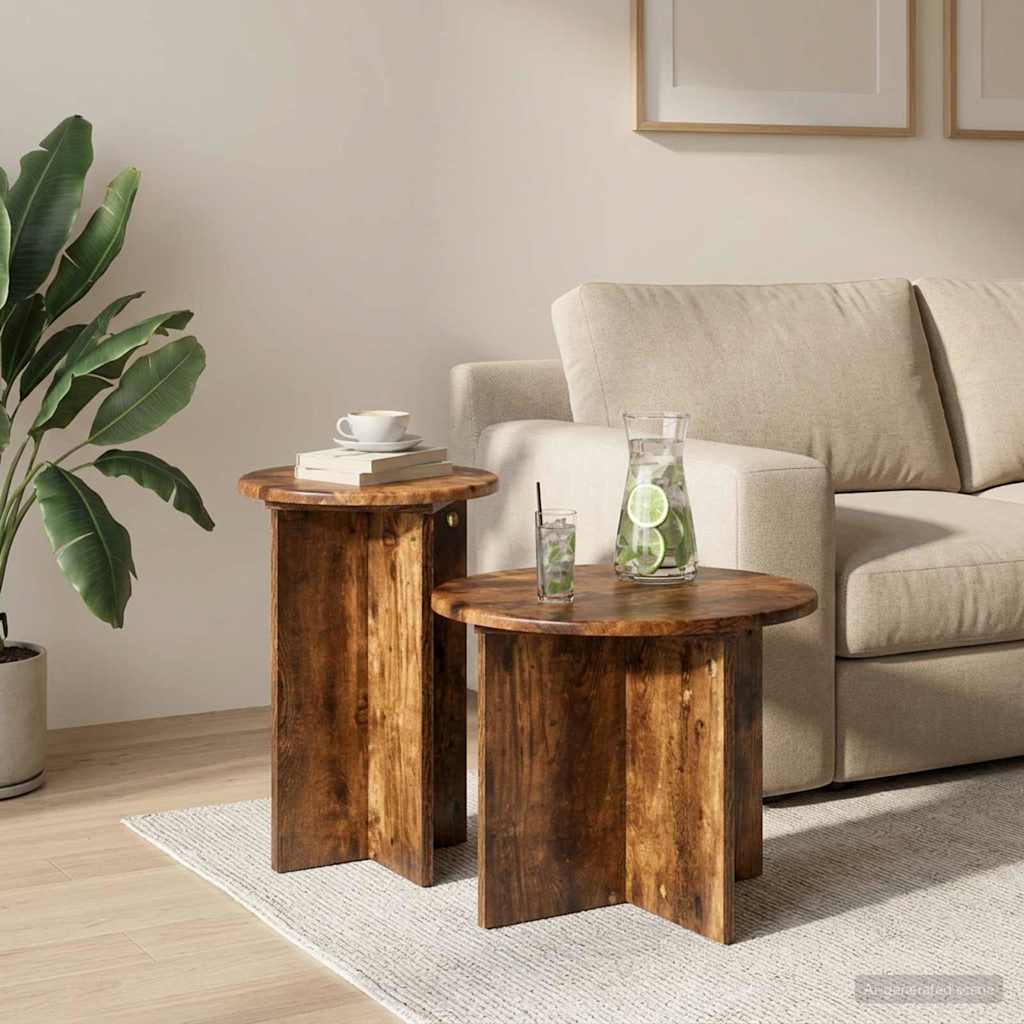 Side Table Set 2 pcs Smoked Oak Wood Based Material