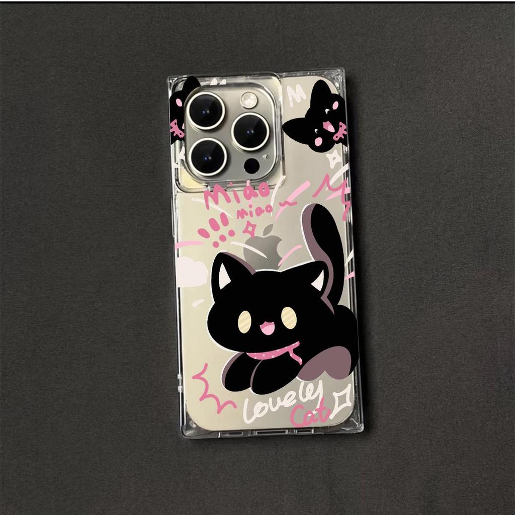 Transparent Square Back Tube Case Casing Protection For iPhone 13 14 Pro Max 15 Plus 12 11 16 ProMax Anti-Oxygen,Funny Cat Pattern