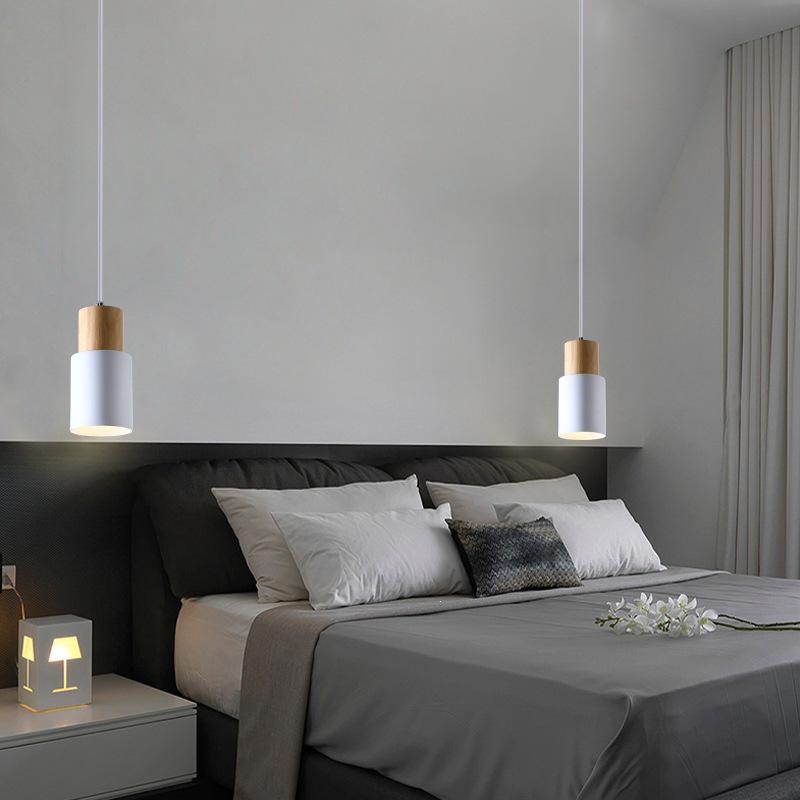 Nordic Creative Bedside Lamp: Wrought Iron and Wood Pendant Light for Bedroom or Restaurant.