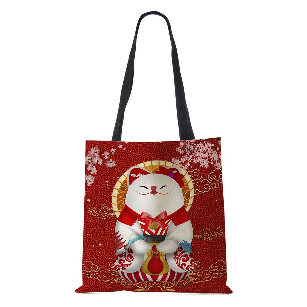 Cat Cartoon Shoulder Bag 2022 Japanese Shopping Reusable Canvas Tote Bag Women High Capacity Simple Casual Folding Handbag KTY