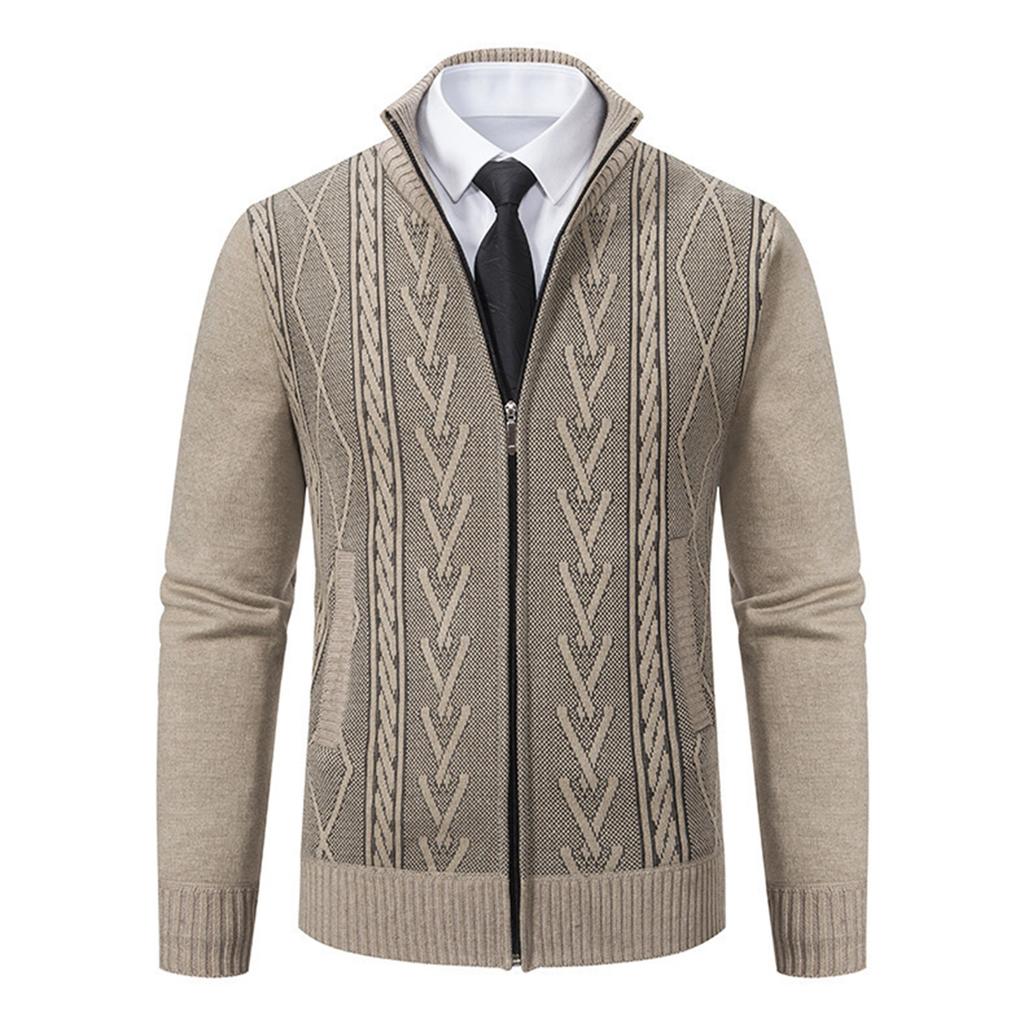 Men's Casual Cardigan Stand Collar Sweater Jacket Warm Slim Fit Sweater