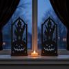 Halloween Table Centerpiece Candle Holder, Gothic Hollow Silhouette Holder for Tea Lights, Dark Bat Shaped Light Style Pumpkin Ghost Cat Tabletop
