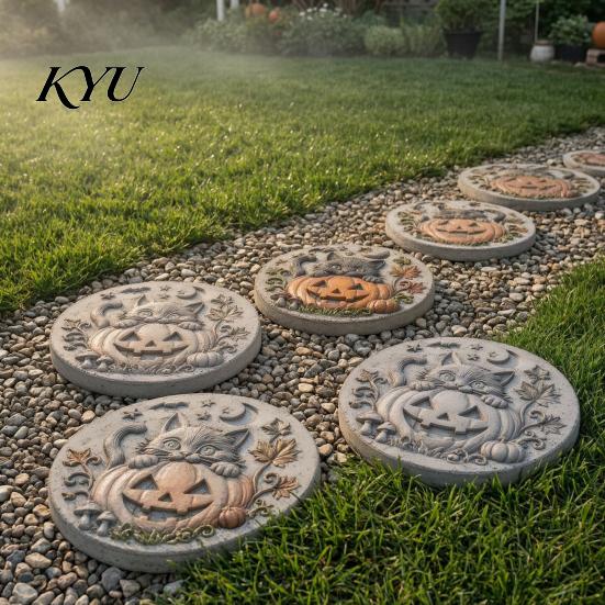 Concrete Stepping Stone Molds Silicone Mold for Halloween DIY Garden Pathway, Flexible Reusable Casting Cement, Sunflower Cat Pumpkin Art Decor Patio