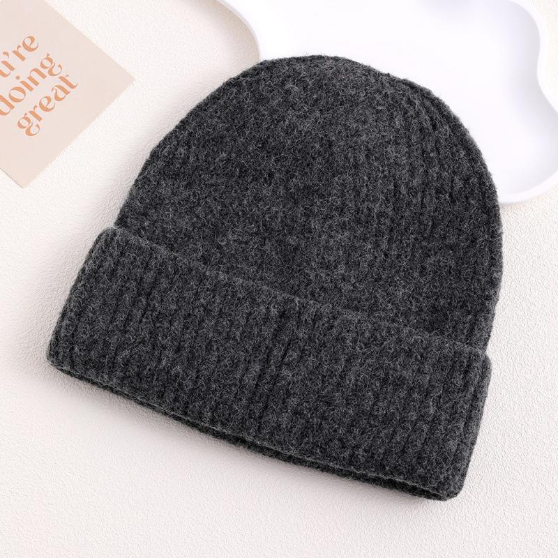 Solid color wool hat autumn and winter thickened warm knitted hat fashionable versatile cold hat simple pullover brimless warm hat