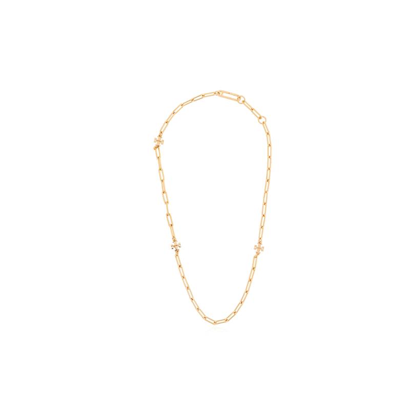 TORY BURCH Logo detail Brass Cubic Zirconia Necklace Women's Gold 1505170720-gold F