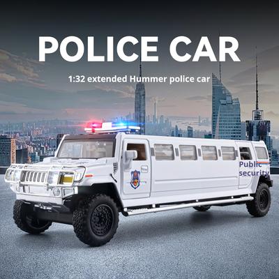 2026 Новый 1:32 Удлиненная модель полицейской машины Hummer из сплава, литая металлическая игрушечная машинка с механизмом обратного хода, звуком и светом, подарок для мальчиков, коллекционные предметы