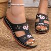 Women Slippers Embroider Flowers Leather Sandals Outdoor Light Casual Wedges Slippers Slip On Summer Shoes Women Slides Women