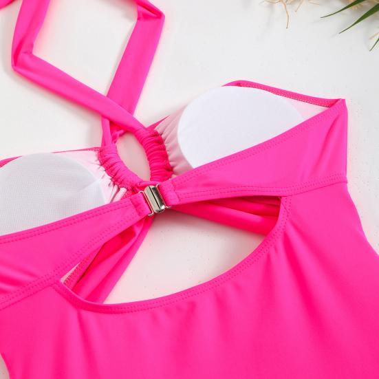 Женский монокини с подкладкой на косточках, однотонный, слитный бикини с вырезом на шее и полым дизайном, пляжный купальник для отдыха