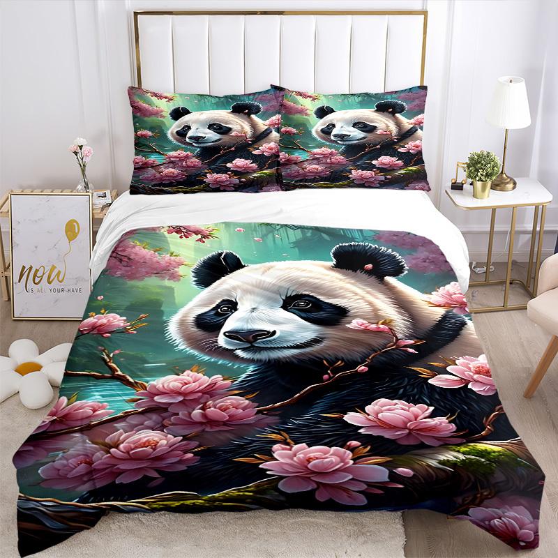 3pcs Panda, Cherry Blossom Duvet Cover Set -Includes 1 Duvet Cover and 2 Pillowcases, No Quilt Core, All-Season Home Decor yy251111198
