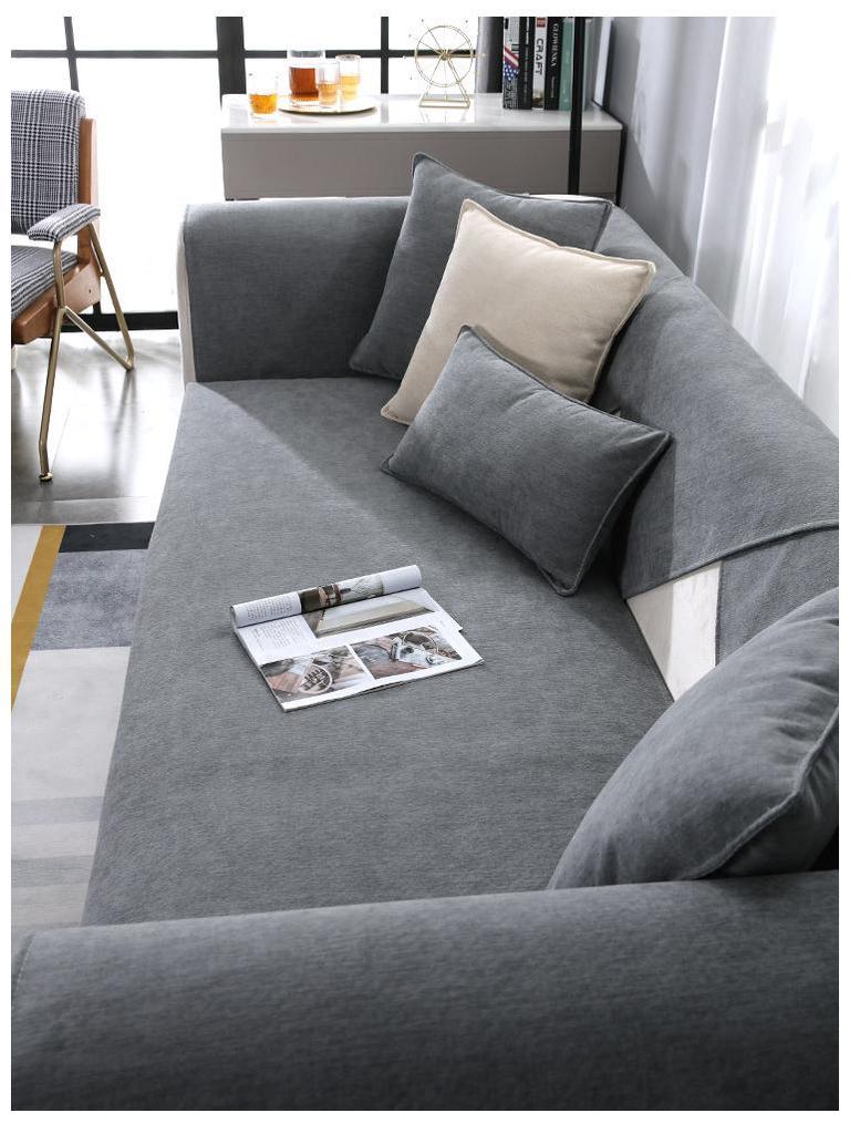 Non-Slip Gray Chenille Sofa Cushions with Modern, All-Season Light Luxury Cover