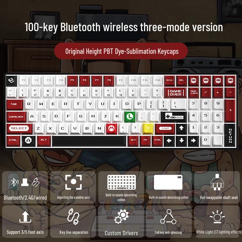 Беспроводная механическая Bluetooth-клавиатура - 100 клавиш, трехрежимная, компактный дизайн, настраиваемая для офиса, с горячей заменой переключателей
