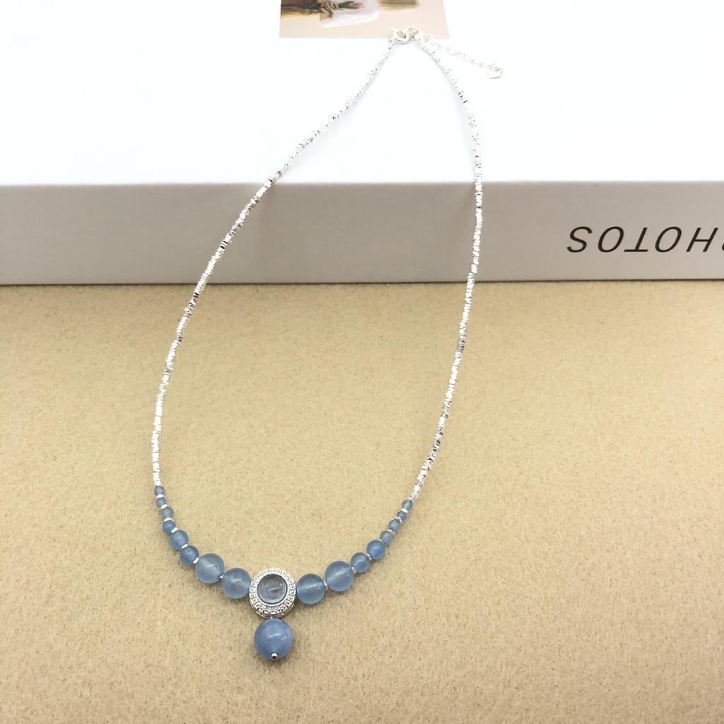 Ожерелье с градиентом из стерлингового серебра с аквамариновым оттенком - легкая роскошная цепочка на ключицу для женщин