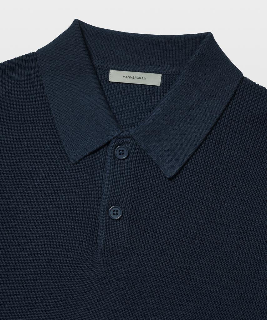MANNERGRAM Textured Cotton 100% Polo Short Sleeve Knit Faded Navy