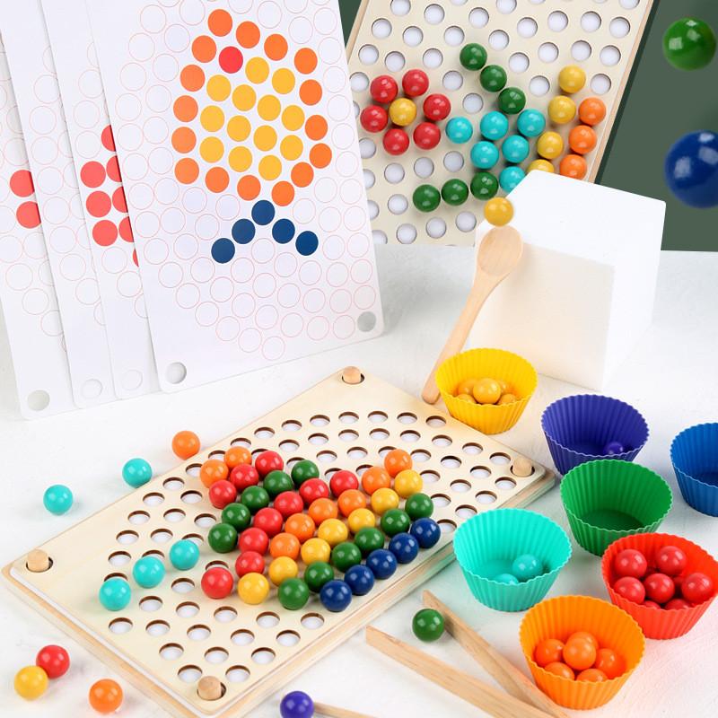 Rainbow Clip Beads Family Interactive Wooden Puzzle Toy For Early Learning