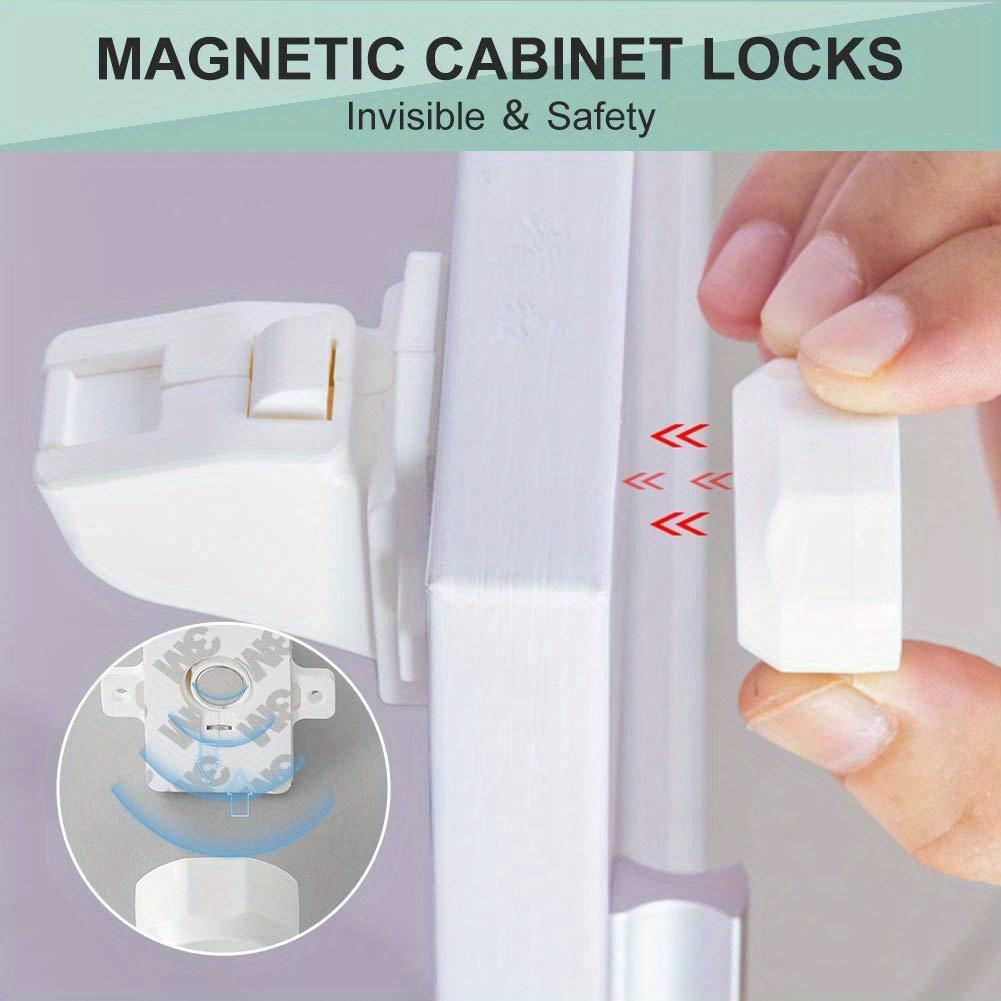 Магнитные замки для шкафа, 4 шт., защелки для ящиков шкафа, простая установка на клей, не требует сверления или инструментов (4 упаковки + 1 ключ)