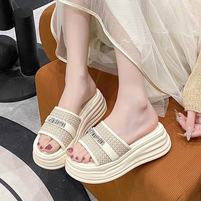 2025 лето новая платформа обувь круглый носок маленький ароматный ветер сандалии на одной перемычке повседневные сращенные уличные тапочки женские