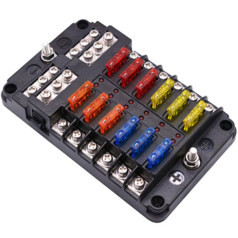 Car Boat Fuse Box Holder With 6 Way 12 Way Blade Fuse Holder Block & Warning Indicator 12V 36V Power Distribution Panel Board