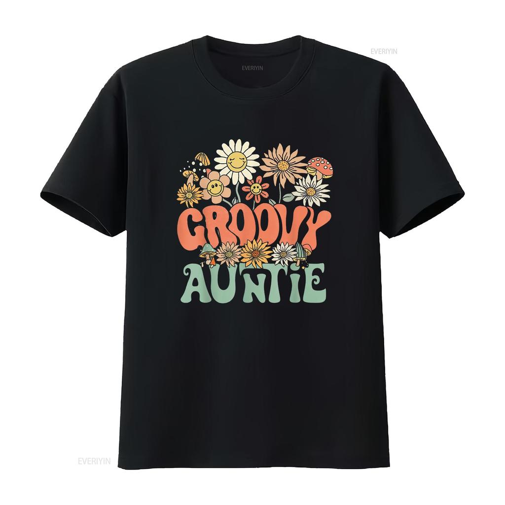 Groovy Auntie Floral Hippie Retro Daisy Flower Mother S Day T Shirt vintage Washed Soft Breathable Versatile homme Stretched