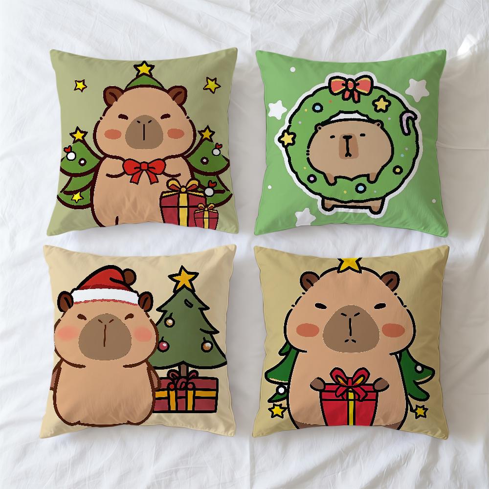 Cushion Cover Soft Case For Sofa Living Room Home Cute Capybara Comfortable Office Decor Christmas Protective Pillow Covers