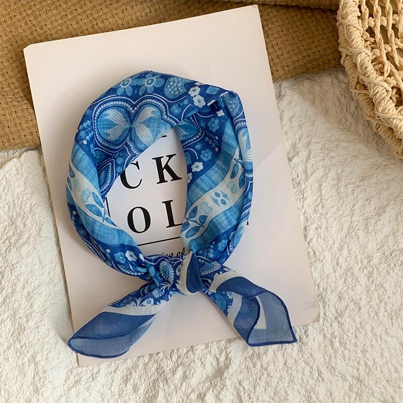 Neck Small Square Scarf Flower Literary Retro Scarf Headband Headscarf Silk Scarf High Sense Fashion Versatile Scarf Shawl