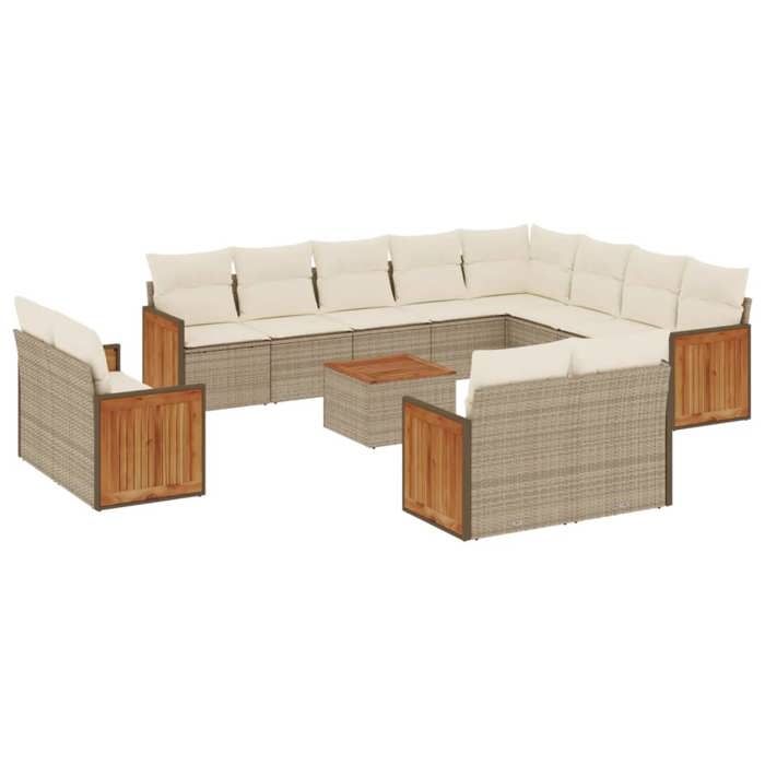 VidaXL Salon de Jardin avec Coussins 13 pcs, Canapés de Terrasse, Ensemble de Meubles de Patio, Mobilier d'Extérieur, Beige 3228200