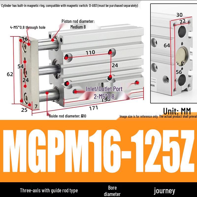 Compact Three-Axis Pneumatic Guided Rod Cylinder 12/16/20/25/32-10/20/40/50/75z