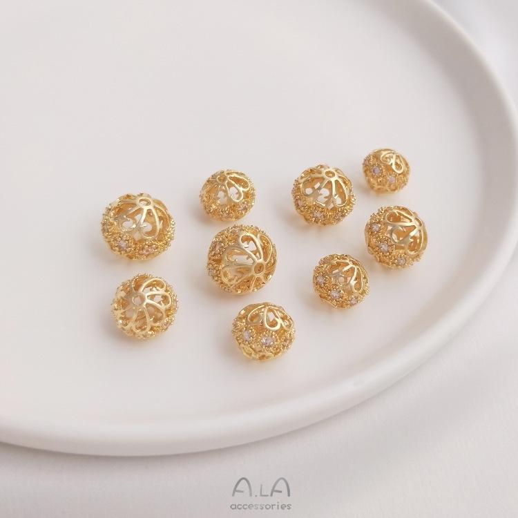 14K Gold-Filled Zirconia Flower Ball Spacer Beads for DIY Jewelry Bracelets