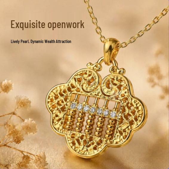 Antique Filigree Ruyi Abacus Lock Necklace with Simple Versatile Chain