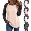 Women's T-shirt Solid Color Round Neck Pocket Long Sleeved Top