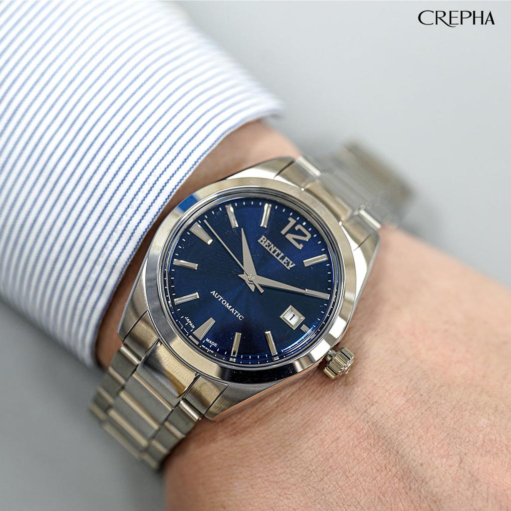 Автоматические часы аналоговые механические с автоподзаводом водонепроницаемые с металлическим ремешком Bentley Blue Silver [Clefer] мужские BT-AM392-NVS