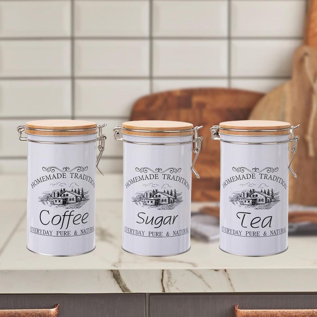 3 шт. кухонные канистры для столешницы, контейнеры для кофе, чая, сахара, деревенская винтажная банка, большая