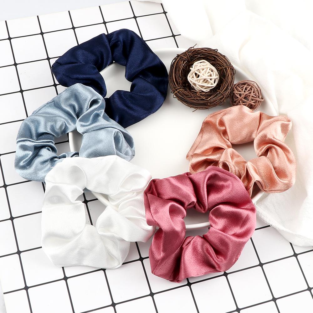 5PCS Mixed Colors Fashion Hair Bands Korean Elastic Satin Silk Dots Hair Tie for Women Girls Ponytail Holder Scrunchie