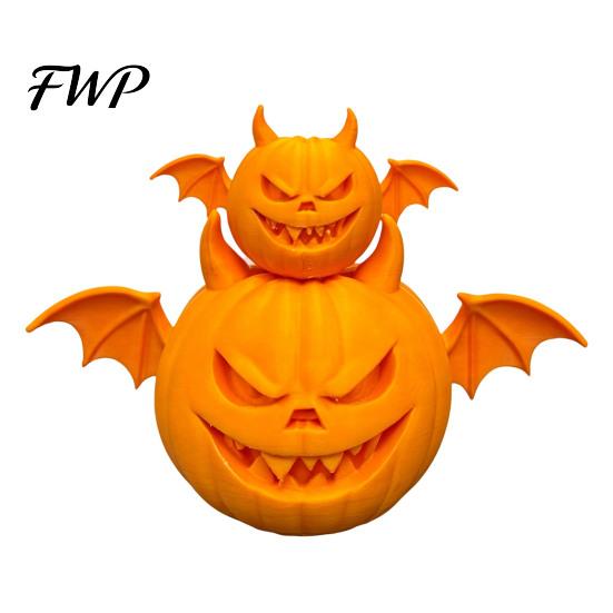 3D Printed Pumpkin Decor 2Pcs Demon Figurine, Devil Statue with Bat Spooky Wings & Horns, Sculpture for Halloween Party Decoration Figurine