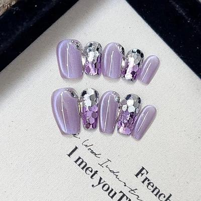 Чистые ручной работы фототерапевтические носимые ногтевые пластины фиолетовые эротические носимые ногтевые наклейки, готовые с многоразовыми ногтевыми пластырями