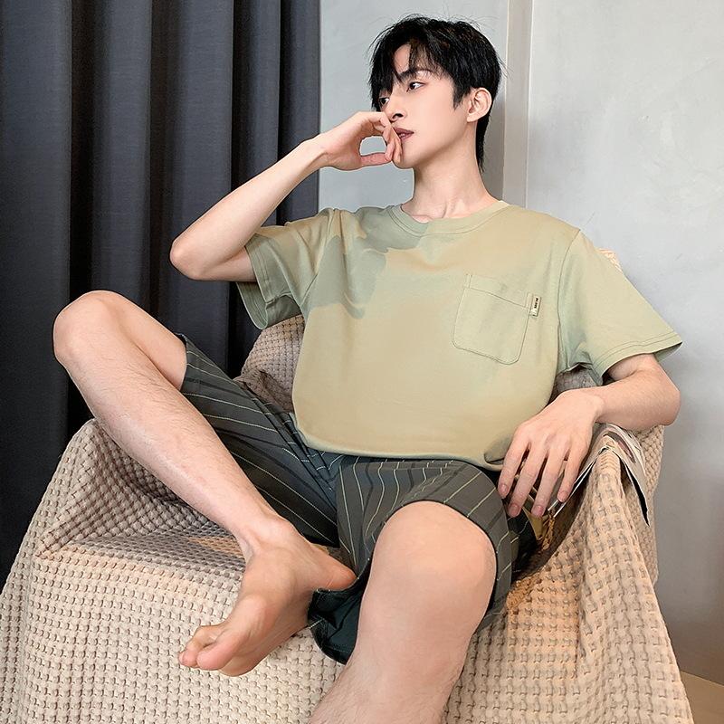 Cotton Homewear for Male Summer Short Sleeves Sleeping Top Shorts Pijamas Men Sleepwear Summer Pjs O Neck Pyjama Hombre Dropship