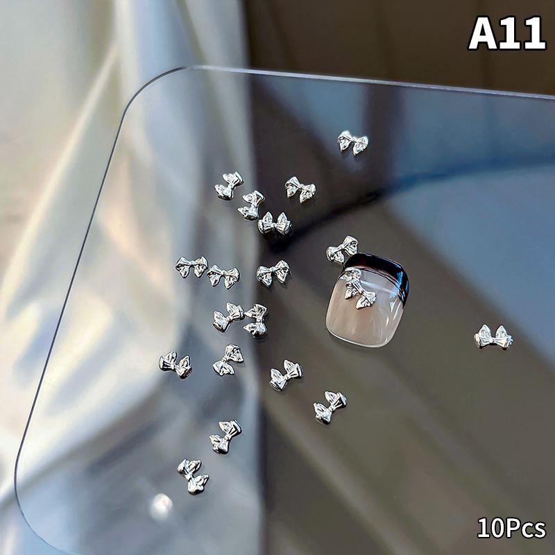 10 шт. роскошных кавайных бантиков для ногтей, 3D японский сплав, галстук-бабочка, украшения для ногтей, стразы, аксессуары для самостоятельного изготовления