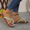 2024 Летние новые женские сандалии в стиле бохо, пляжные с круглым носком, с застежкой-клипсой, повседневные, для отдыха, с открытым носком, на плоской подошве, Zapatos De Mujer