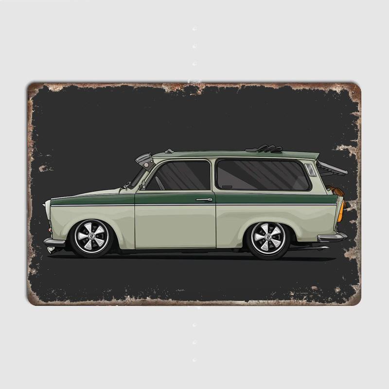 VW GT2 53B MK1 BBS MK3 Трабант 601 Классический автомобиль Настенный арт Постер Металл В помещении Домашний декор С жестью Декор Украшение комнаты