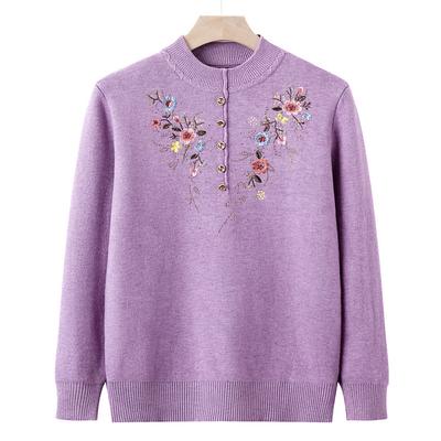 Женская одежда, Осень и Зима Новая Базовая Футболка-Свитер, Одежда для Бабушки, Свитер из Интегрированного Бархата, Вышитая Модная Одежда для Мамы